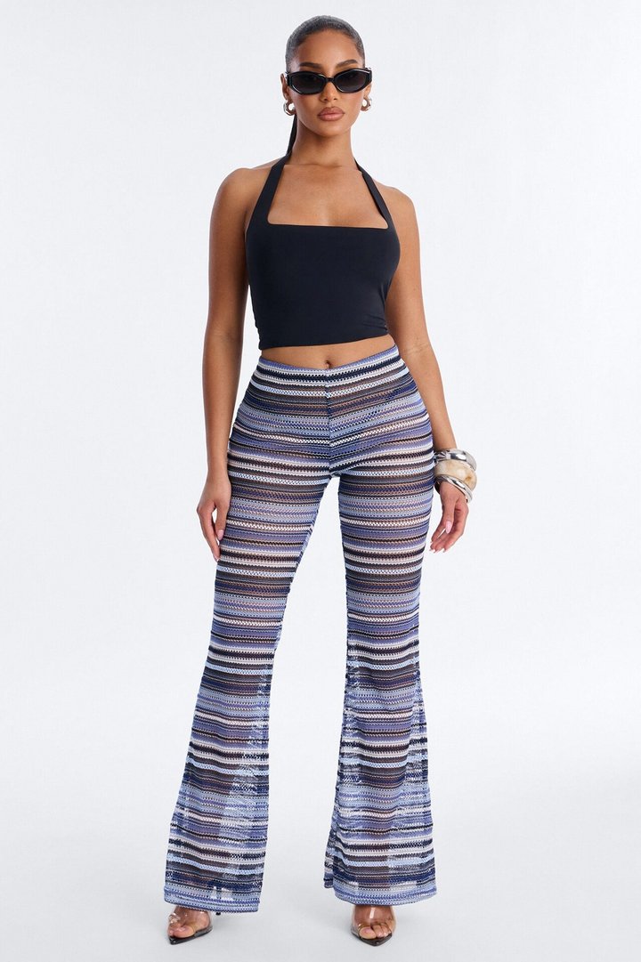 On The Beach Low Rise Crochet Flare Pant 33″ - Blue/combo