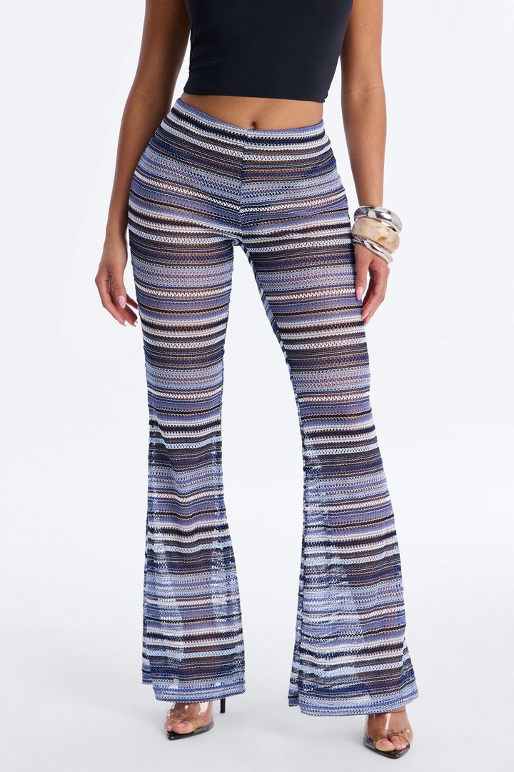 On The Beach Low Rise Crochet Flare Pant 33″ - Blue/combo