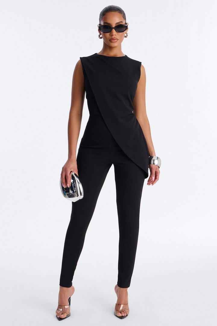 Vanna Draped Catsuit - Black