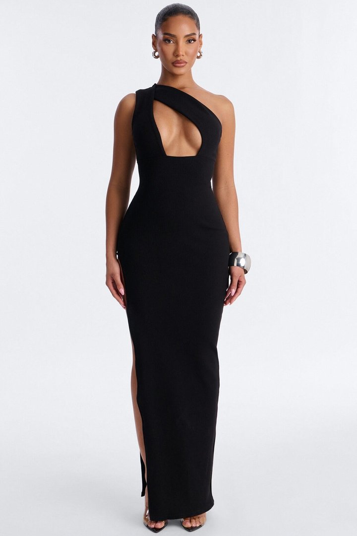 Scarlett Snatched High Slit Maxi Dress - Black