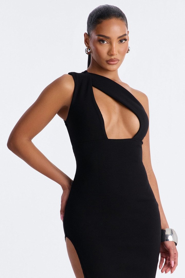Scarlett Snatched High Slit Maxi Dress - Black