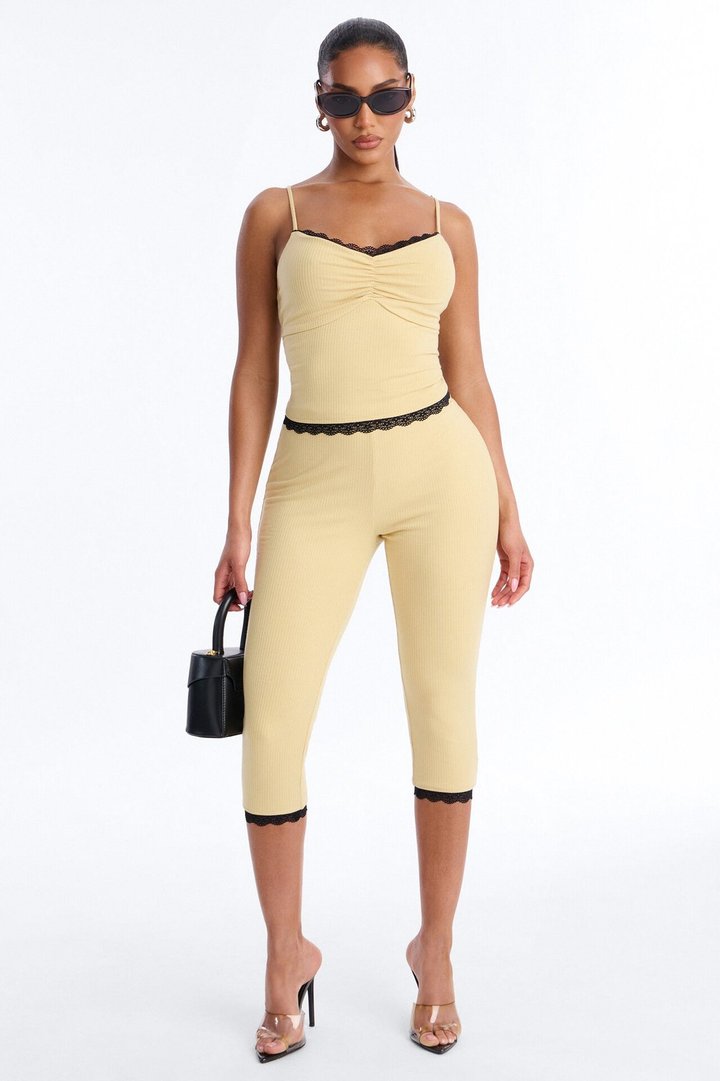 Layla Double Lined Ribbed Capri Set - Yellow