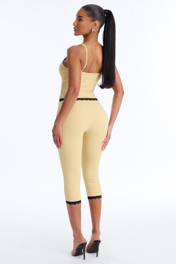 Layla Double Lined Ribbed Capri Set - Yellow
