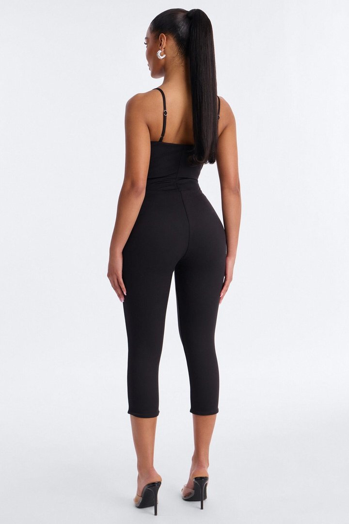 Bianca Matte Form Double Lined Low Rise Capri Set - Black
