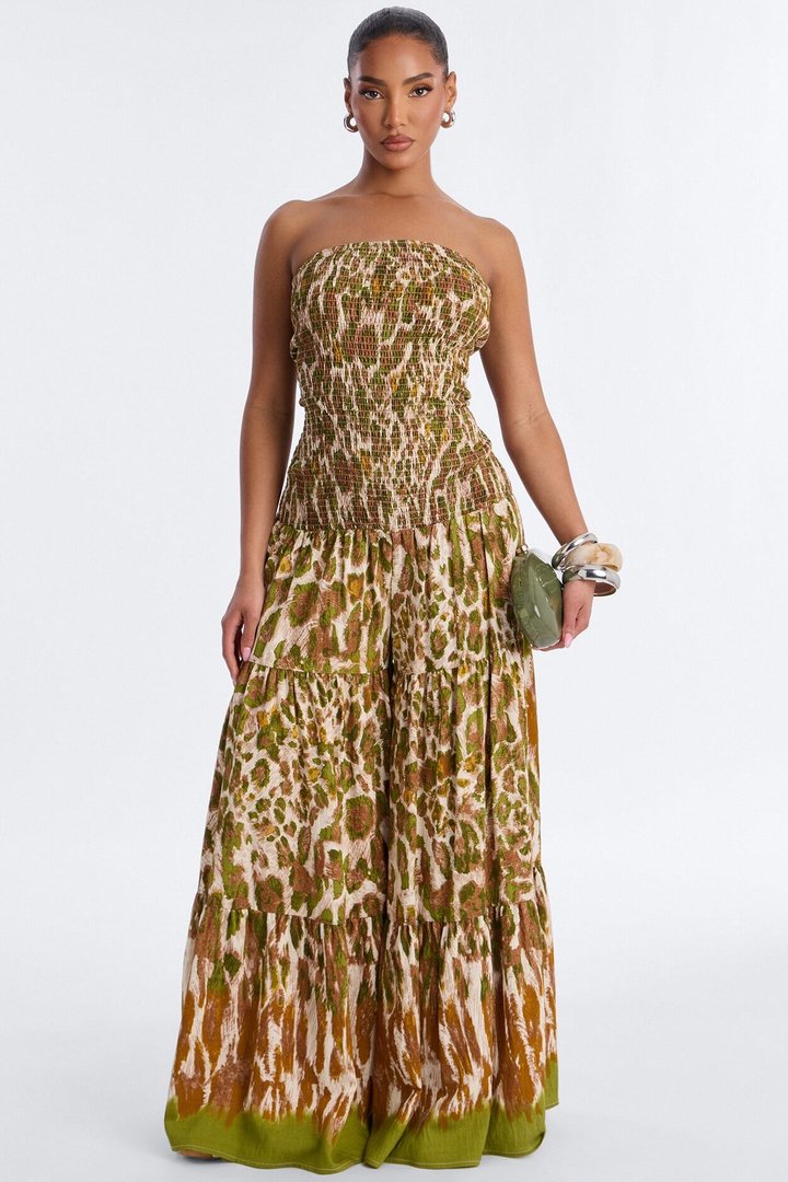 Leah Strapless Smocked Jumpsuit - Green