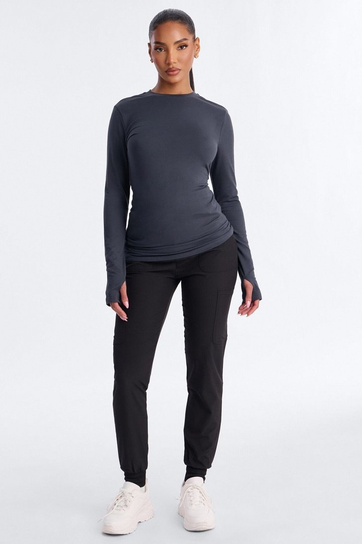 Daily Shift Long Sleeve Stretch Under Scrub Shirt - Charcoal