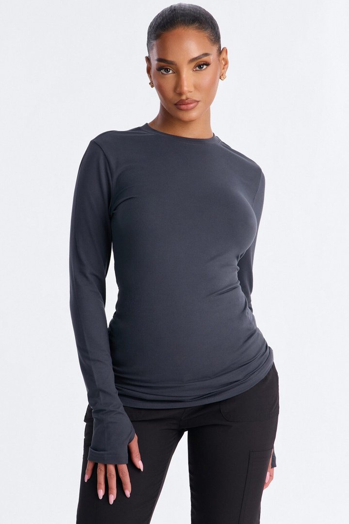 Daily Shift Long Sleeve Stretch Under Scrub Shirt - Charcoal