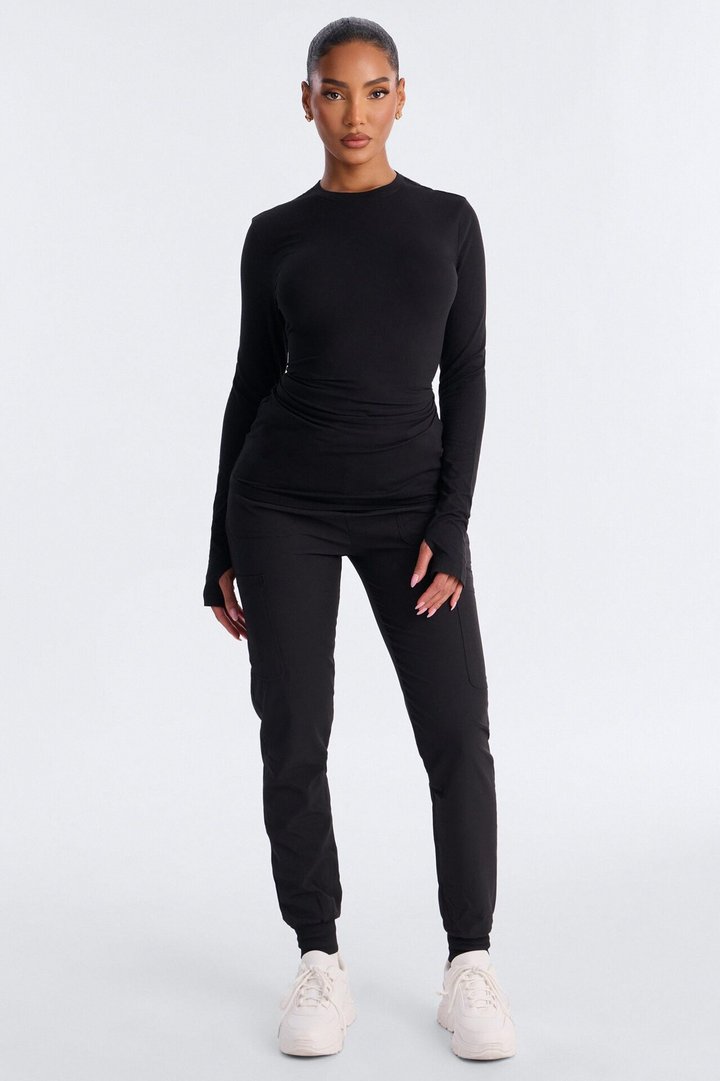 Daily Shift Long Sleeve Stretch Under Scrub Shirt - Black