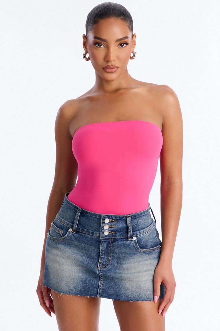 Daisy Double Layer Tube Top Bodysuit - Fuchsia