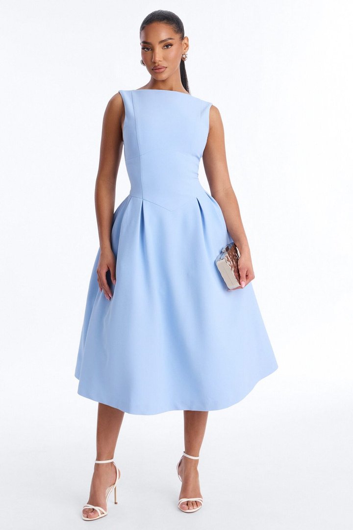 Anika Pleated Midi Dress - Blue