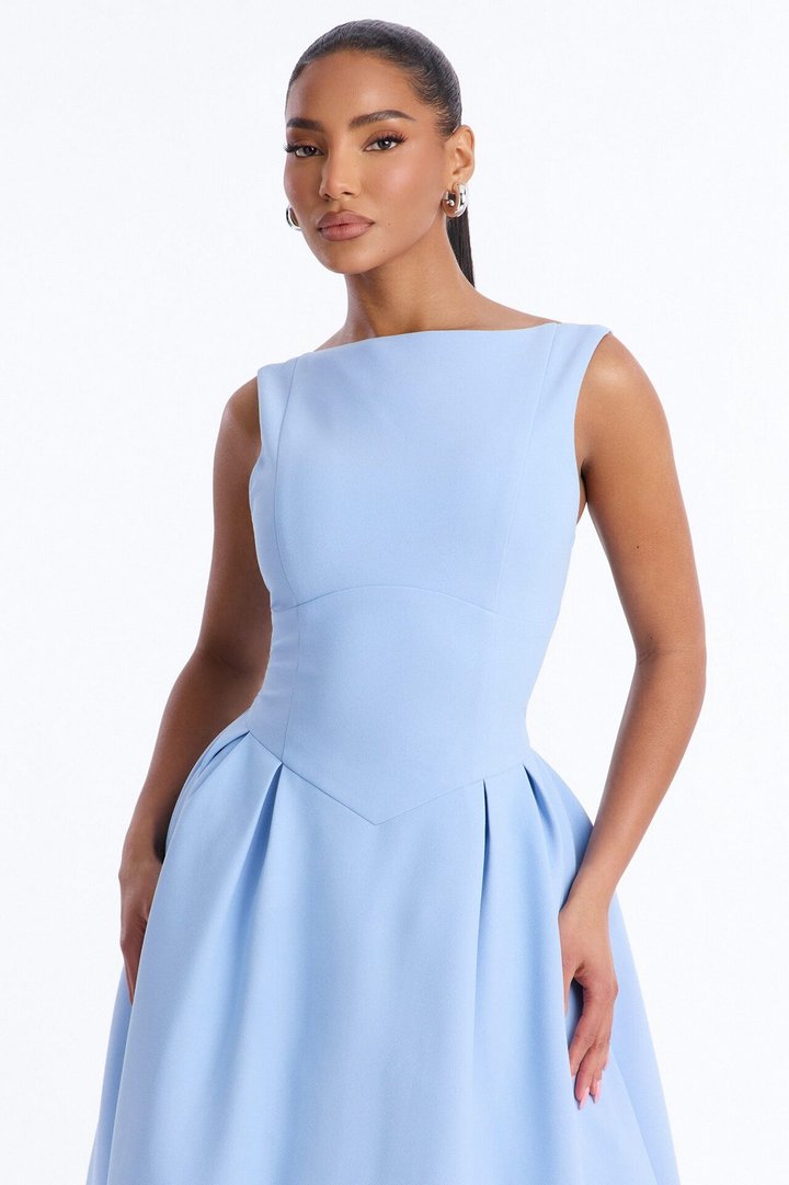 Anika Pleated Midi Dress - Blue