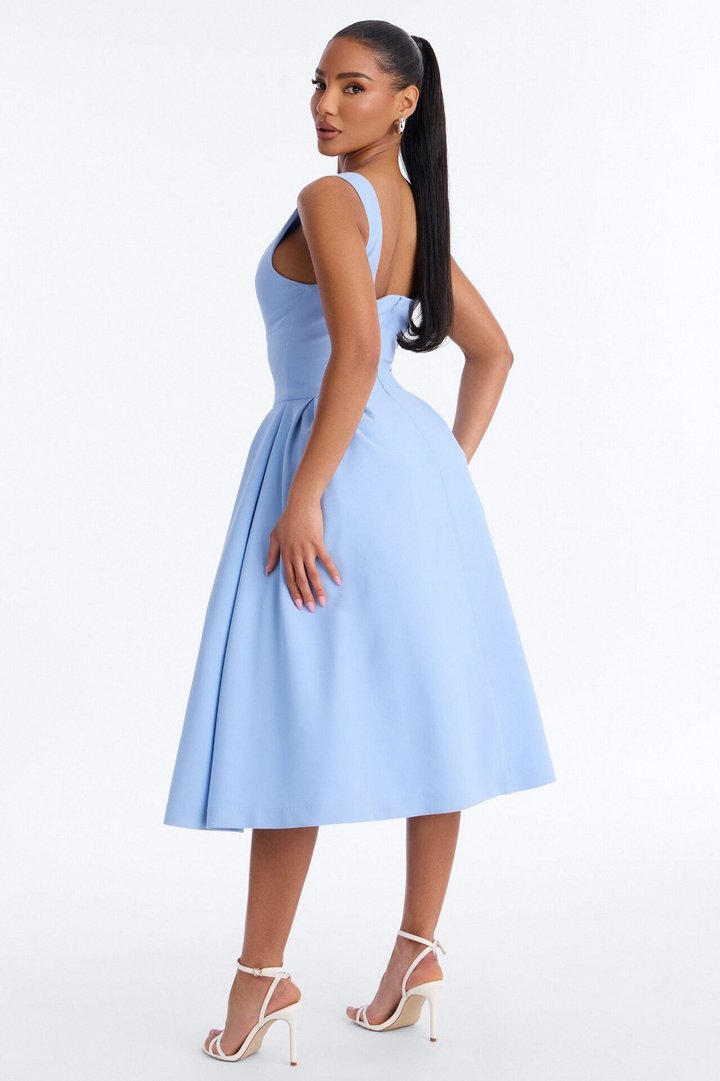 Anika Pleated Midi Dress - Blue