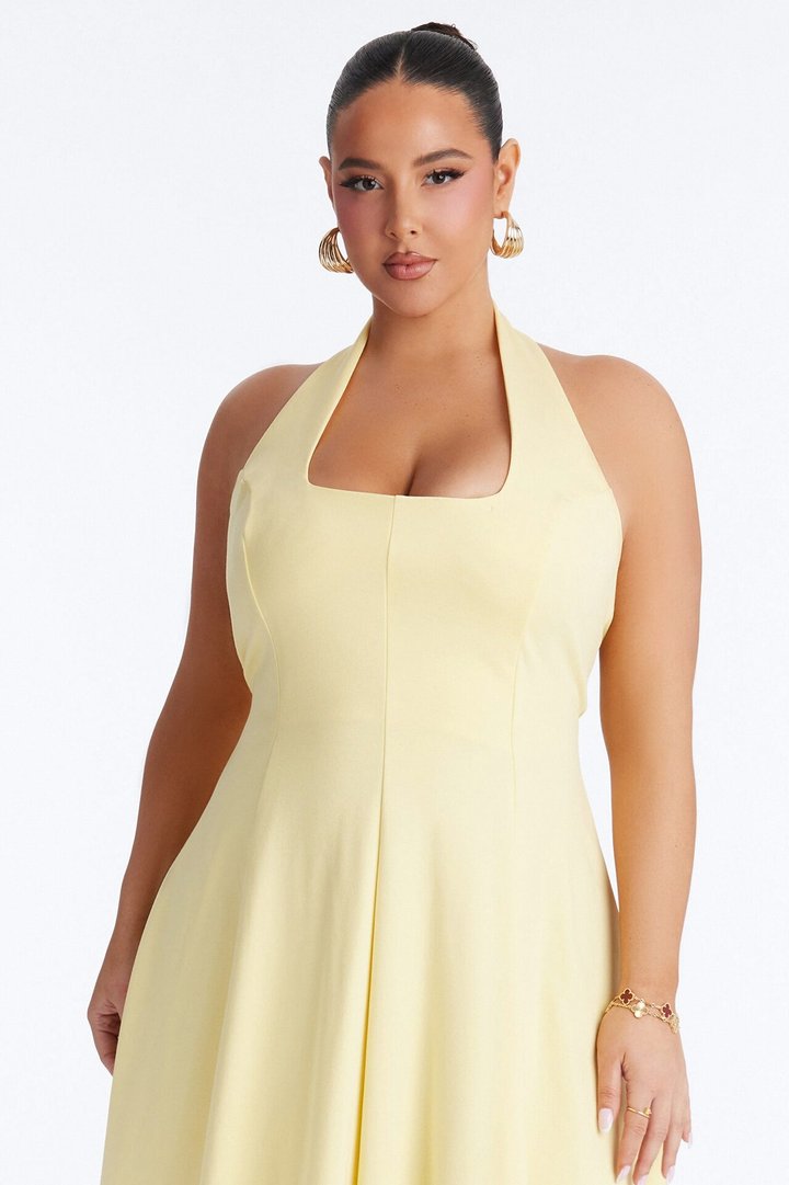 Mabel Ponte Midi Dress - Yellow