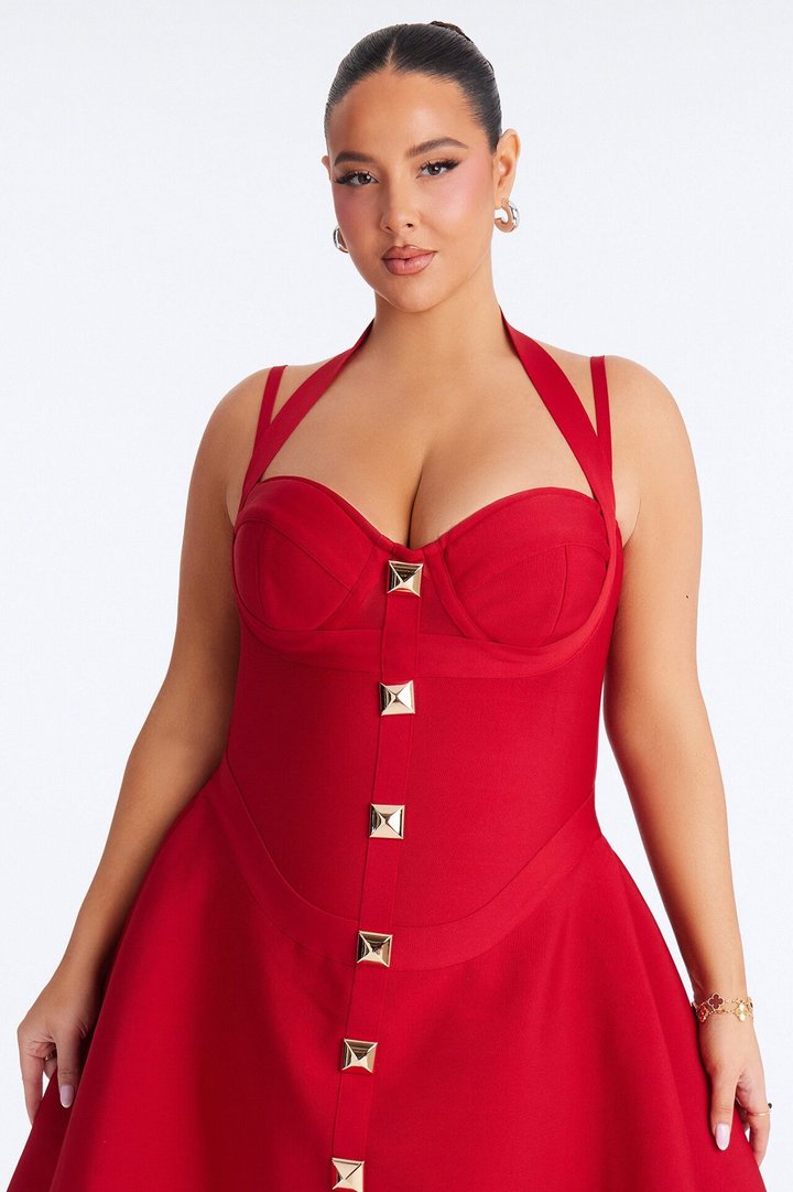 Alondra Asymmetrical Bandage Mini Dress - Red