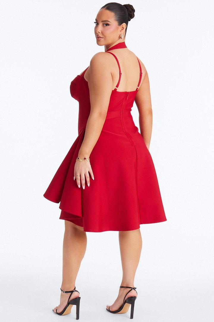 Alondra Asymmetrical Bandage Mini Dress - Red