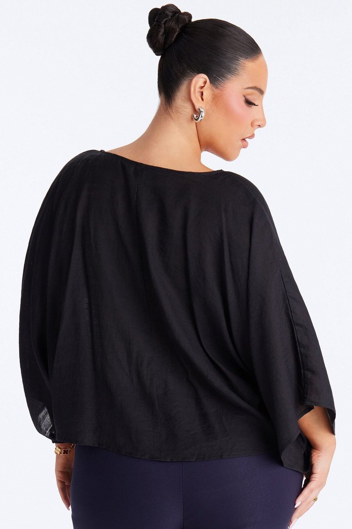 Butter Me Up Knotted Linen Top - Black