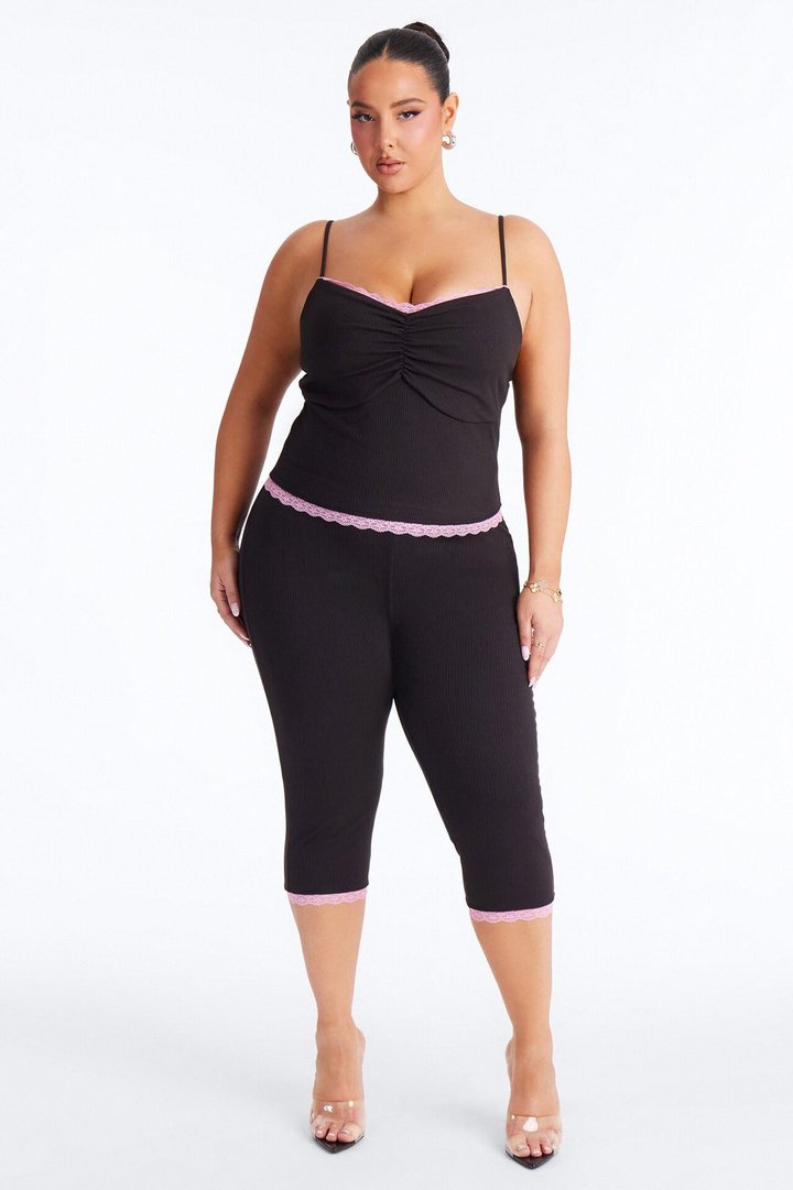 Layla Double Lined Ribbed Capri Set - Black