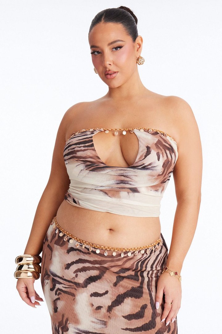 Rika Mesh Strapless Maxi Skirt Set - Cream/combo