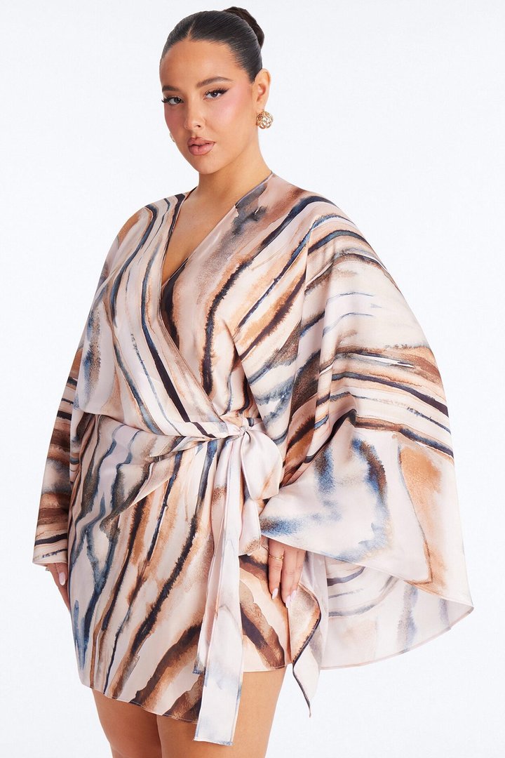 Samira Wrap Satin Mini Dress - Mauve/combo