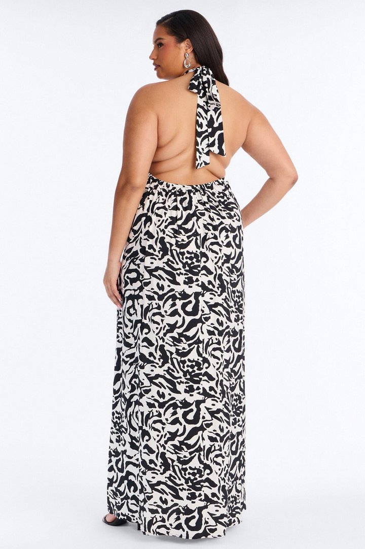 Gracelyn Halter Backless Maxi Dress - Black/White