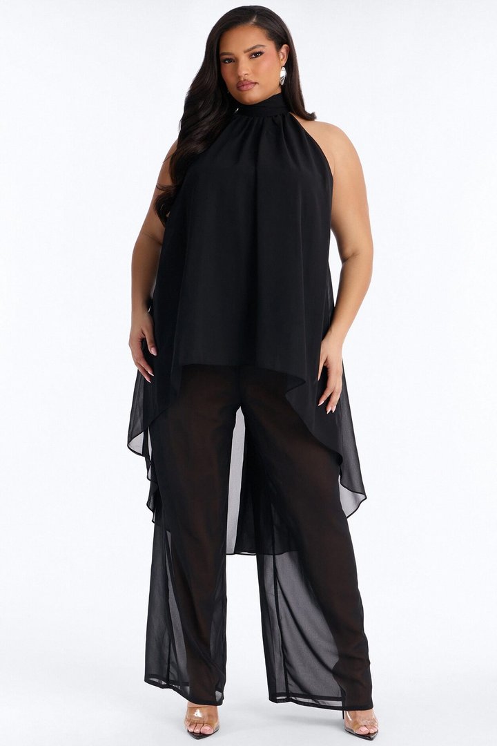 Jocelyn Flowy Halter Pant Set - Black