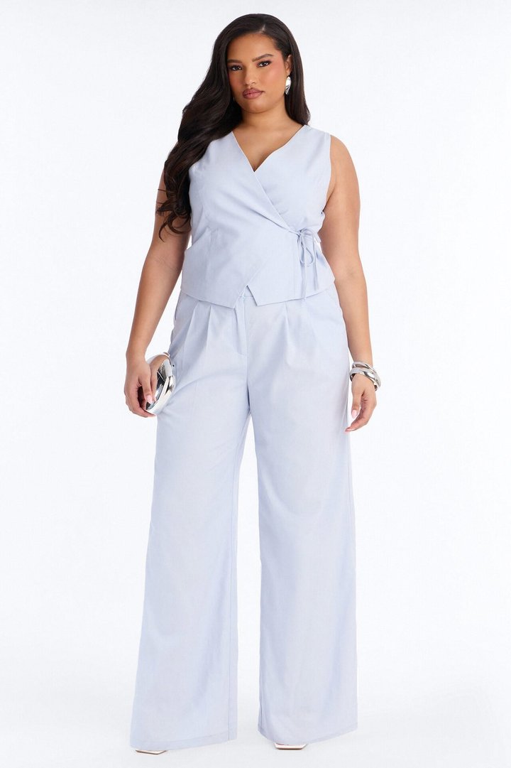Lizzy Tie Waist Linen Jumpsuit - Light Blue
