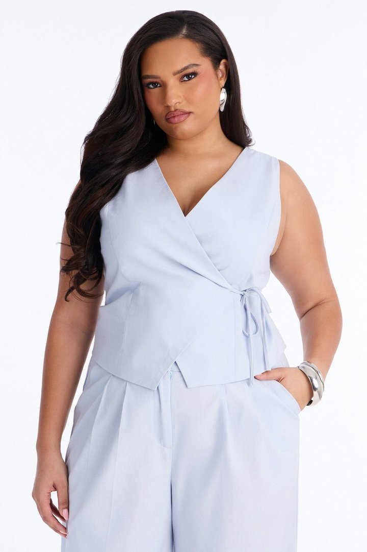 Lizzy Tie Waist Linen Jumpsuit - Light Blue