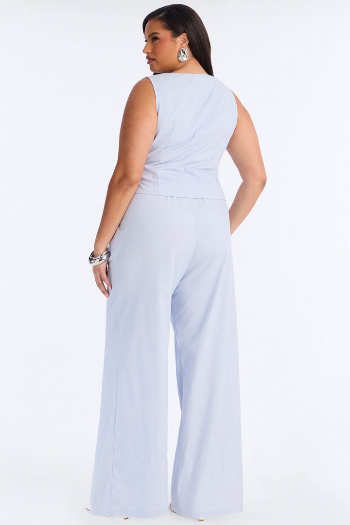Lizzy Tie Waist Linen Jumpsuit - Light Blue