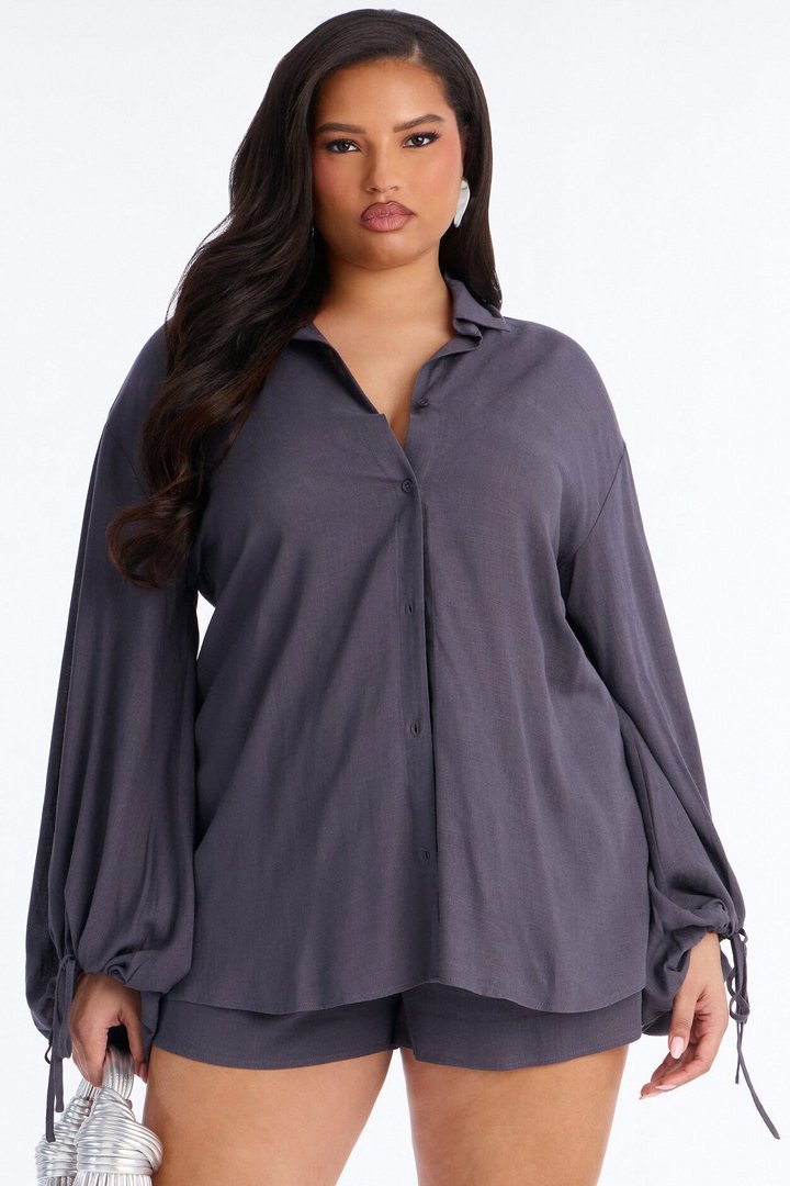 Corinne Linen Short Set - Charcoal