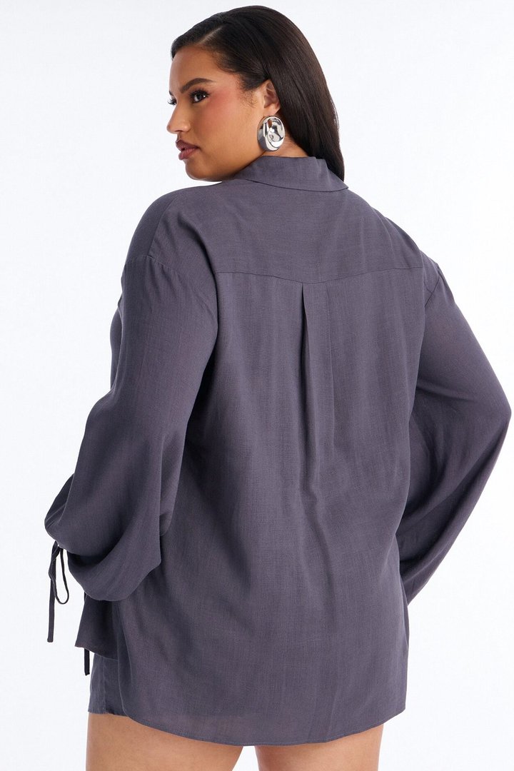 Corinne Linen Short Set - Charcoal