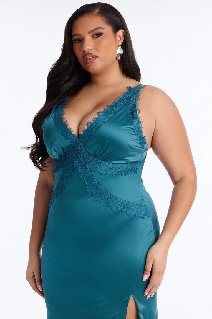 Thea Lace Satin Maxi Dress - Jade