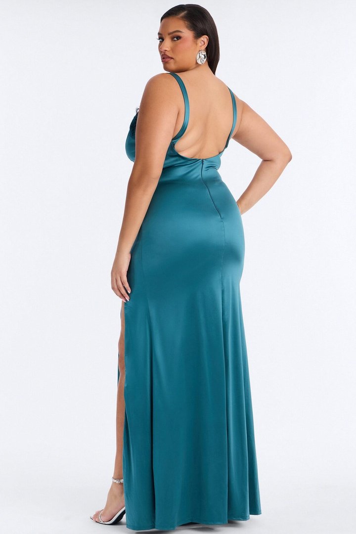 Thea Lace Satin Maxi Dress - Jade