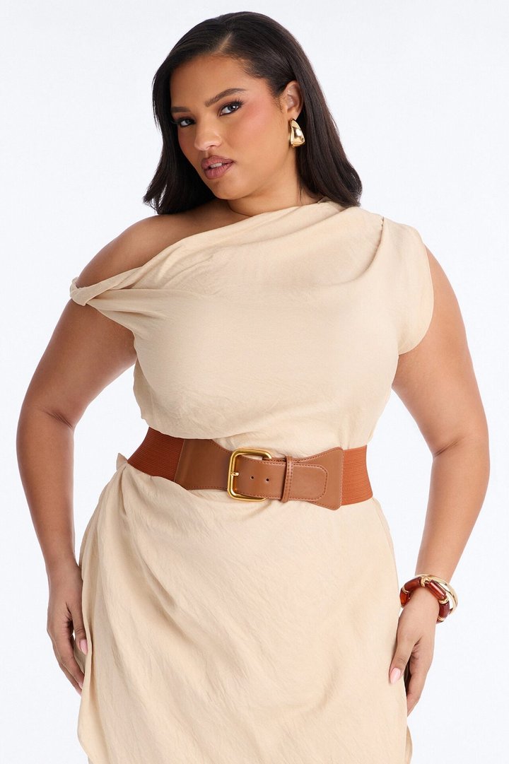 Willow Belted Asymmetrical Pant Set - Beige