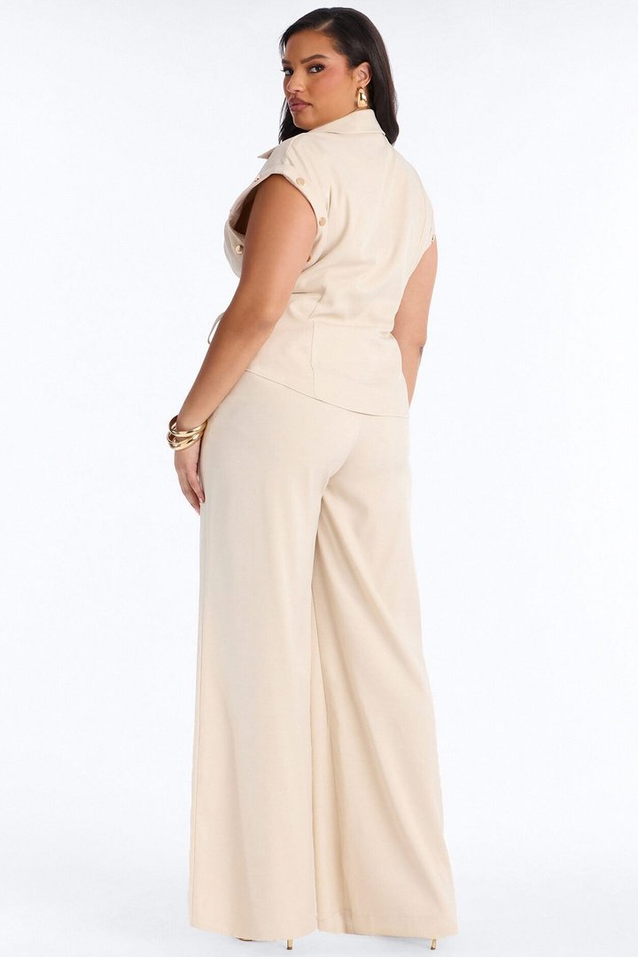 Lizzie Snap Detail Pant Set - Beige