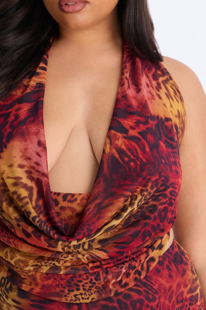 Nadia Leopard Mesh 3 Piece Capri Set - Orange/combo