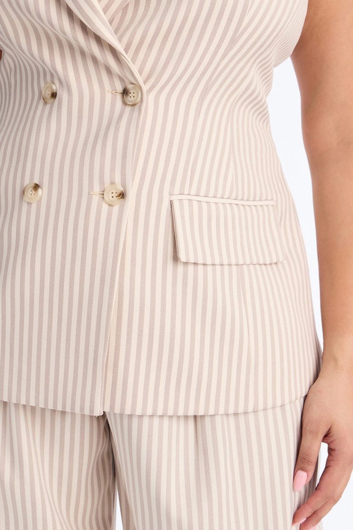 Prestige Vest Pinstripe Pant Set - Beige