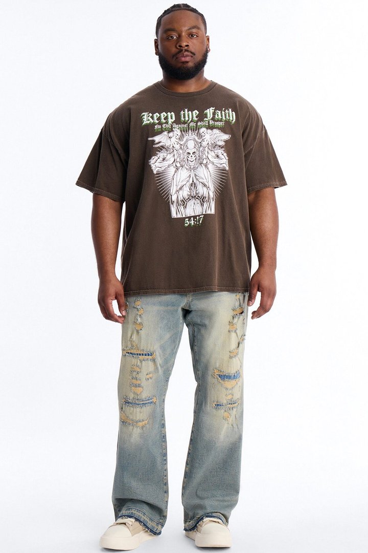 Keep The Faith Always Vintage Short Sleeve Tee - Brown