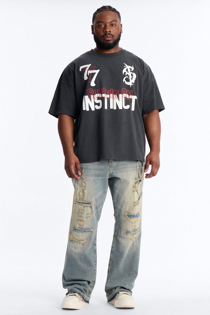 Runnin On Instinct 777 Vintage Boxy Short Sleeve Tee - Black Wash