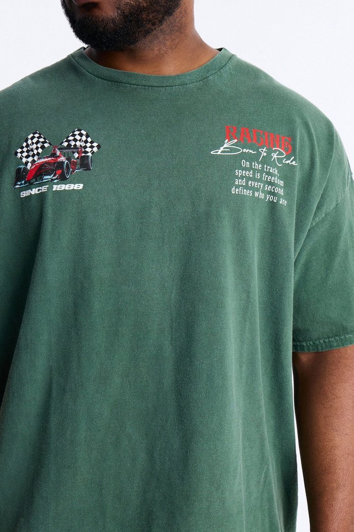 Racing Time Oversized Short Sleeve Tee - Hunter Green