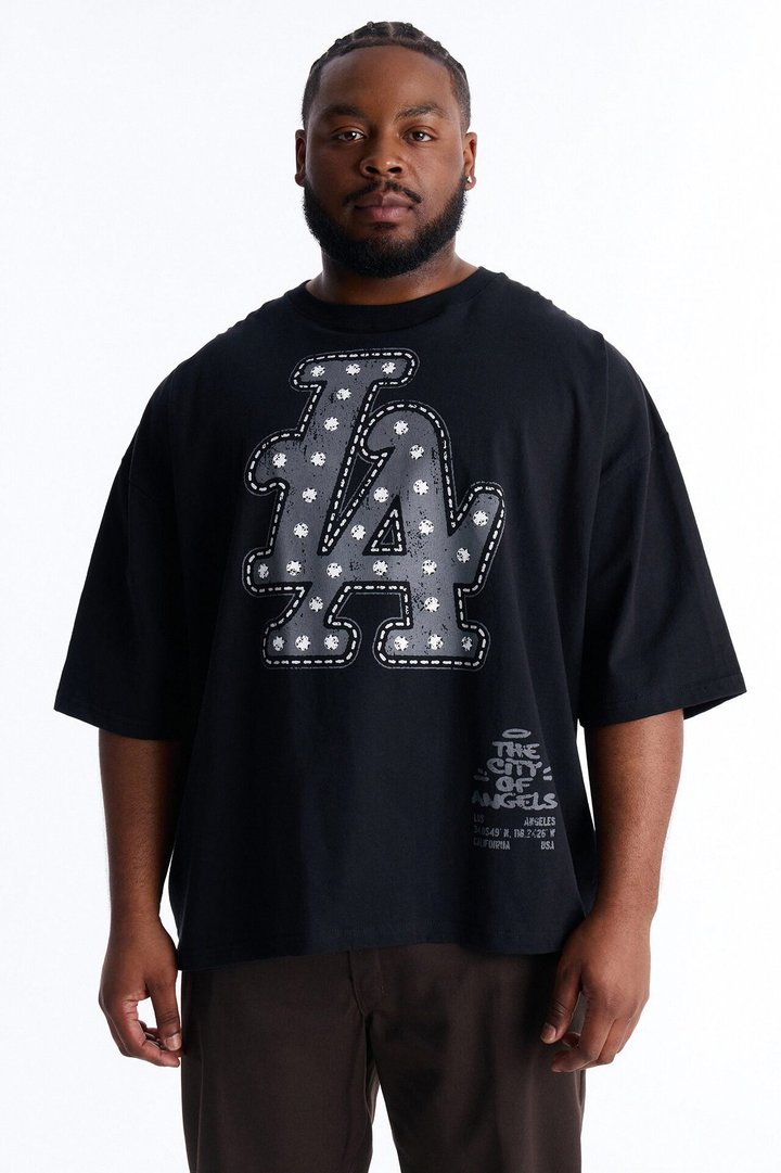LA Hustle District Boxy Short Sleeve Tee - Black