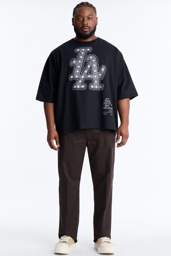LA Hustle District Boxy Short Sleeve Tee - Black