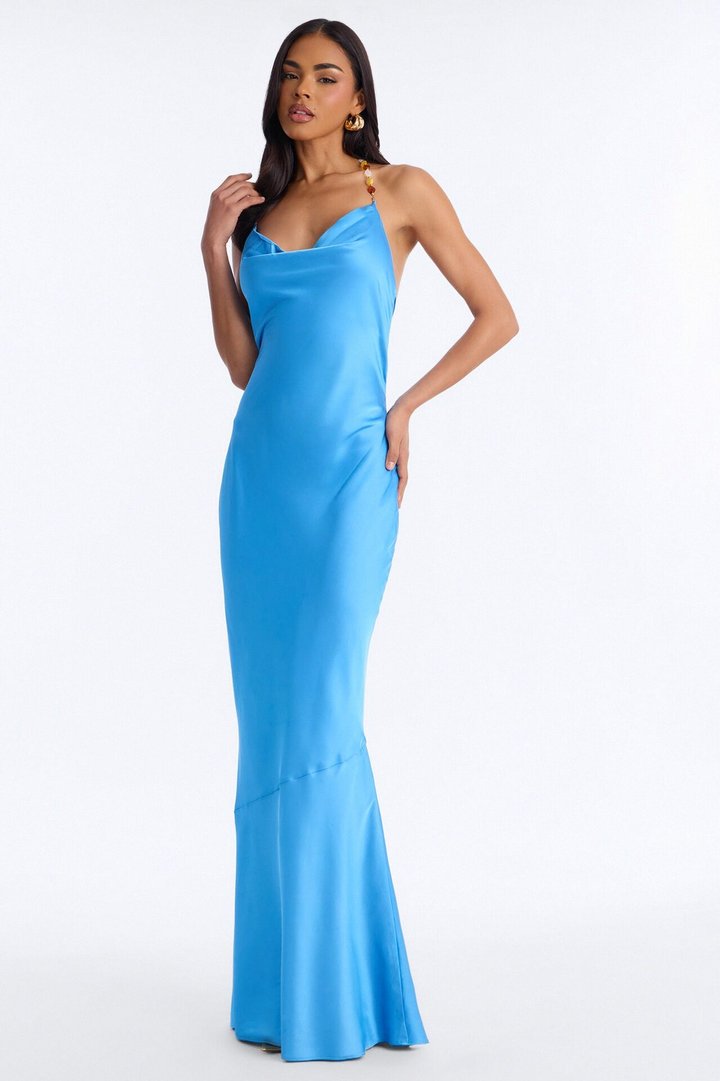 Bold Vibes Satin Maxi Dress - Blue