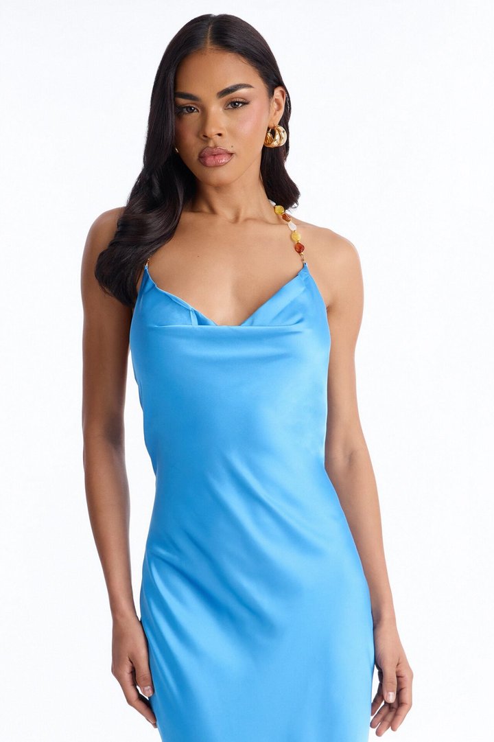 Bold Vibes Satin Maxi Dress - Blue