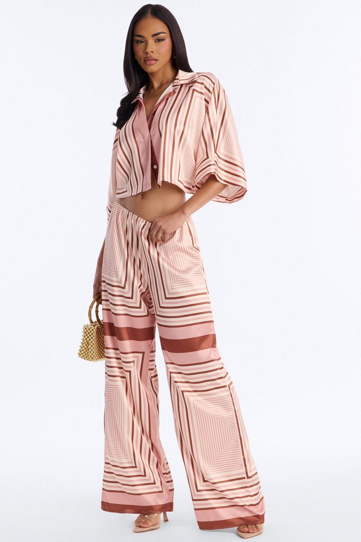 Elora Satin Pant Set - Pink/combo