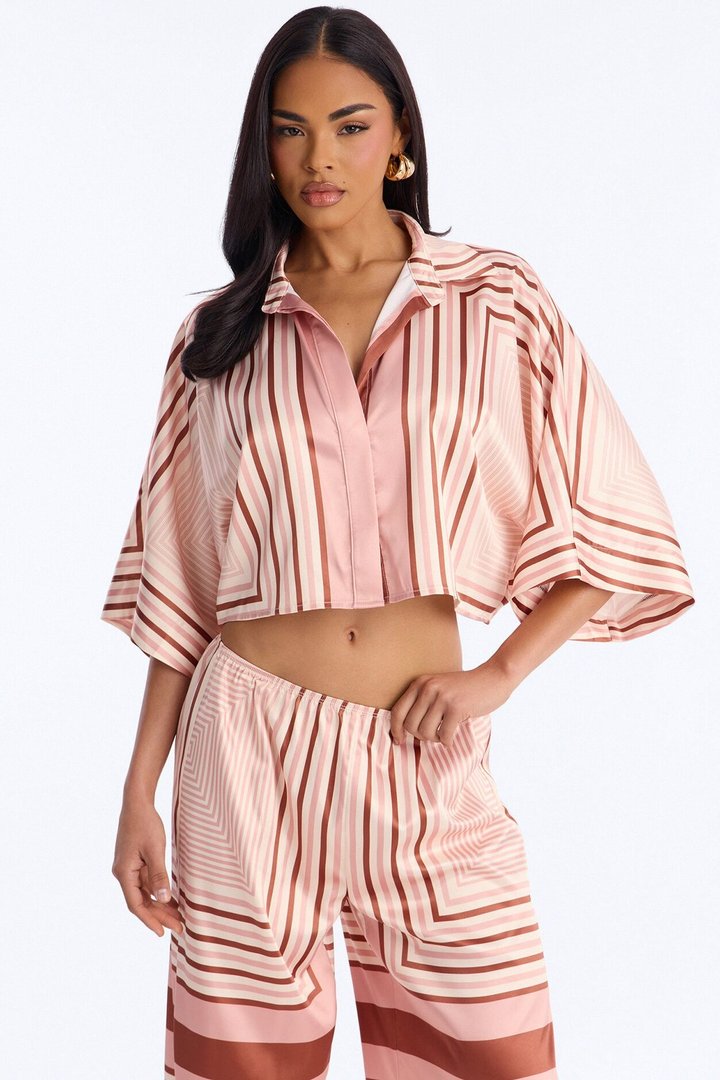 Elora Satin Pant Set - Pink/combo