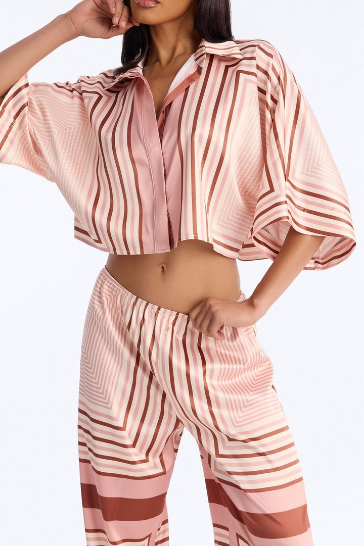 Elora Satin Pant Set - Pink/combo