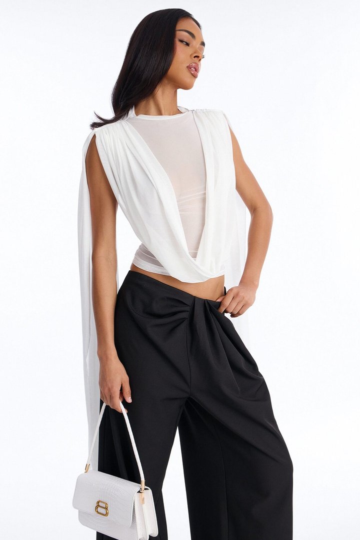 Ethereal Energy Mesh Mock Neck Drape Top - White