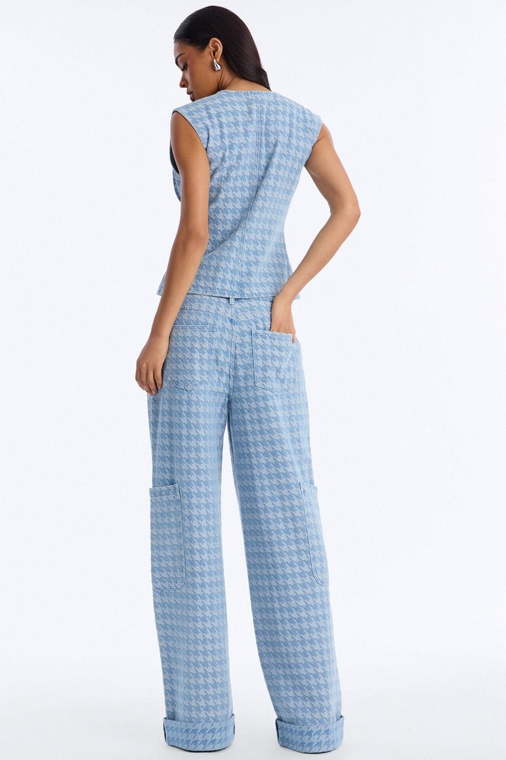 Desiree Denim Houndstooth Pant Set - Light Wash