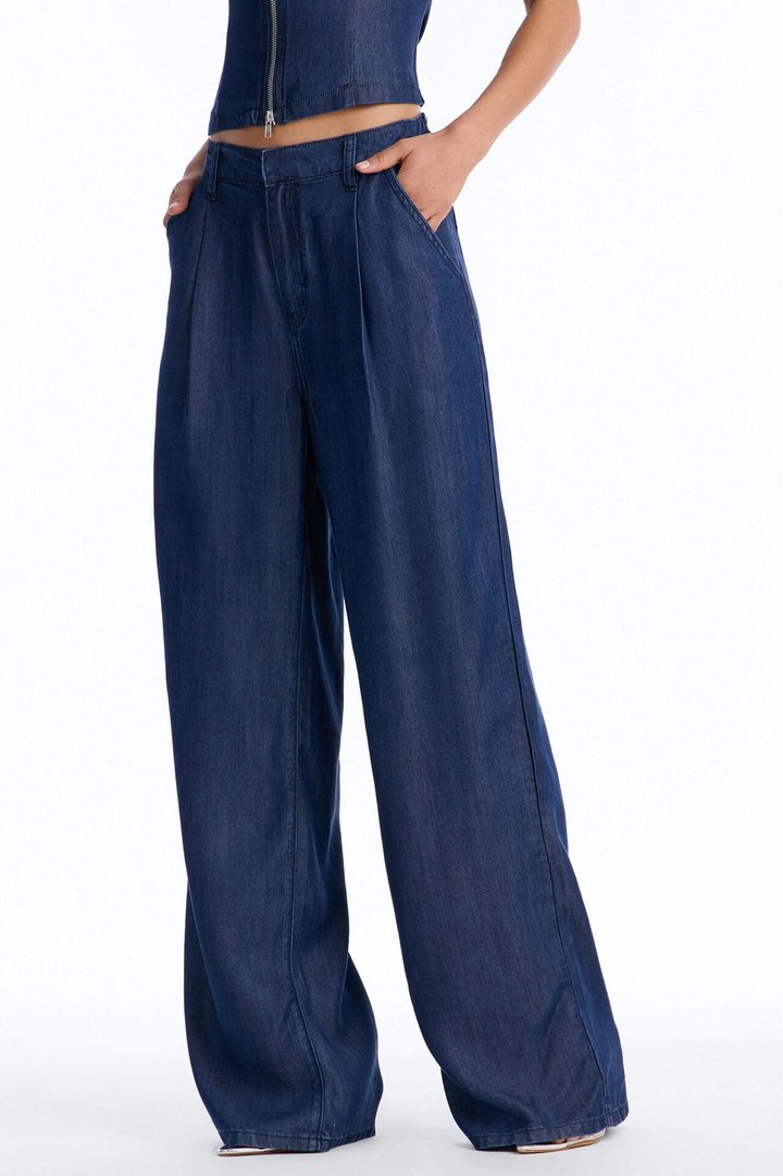Haven Mid Rise Wide Leg Dark Chambray Pant 33″ - Rinse Blue Wash