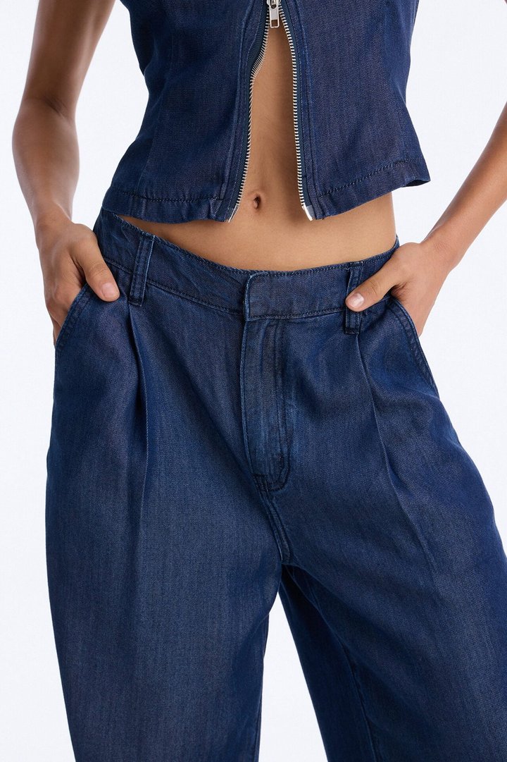 Haven Mid Rise Wide Leg Dark Chambray Pant 33″ - Rinse Blue Wash